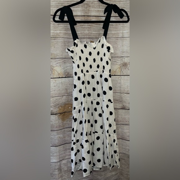 🤎3/$10 NWT Monteau Black and White Polka Dot Dress Size Medium - Picture 5 of 8